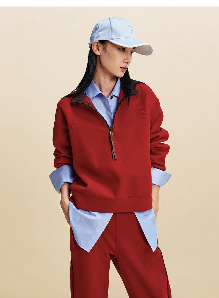 EP YAYING Double‑Faced Fleece Sport‑Style Stand‑Collar Sweatshirt EGLIA5205A