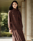 YAYING Plaid Wrap Bow-Collar Top EPLAW2309A