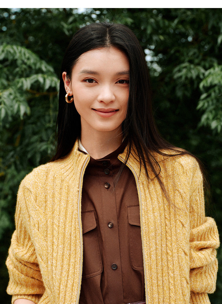 EP YAYING Cable‑Knit Textured Knit Jacket EGLIR9129A