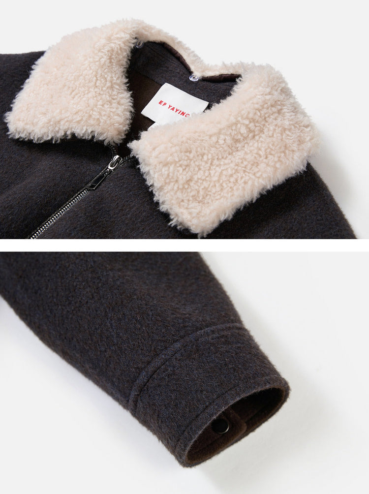 EP YAYING Lapel‑Collar Coffee‑Tone Yak‑Wool‑Blend Jacket EGLIR1515A
