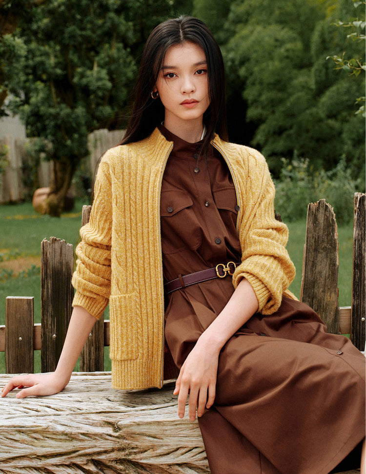 EP YAYING Cable‑Knit Textured Knit Jacket EGLIR9129A