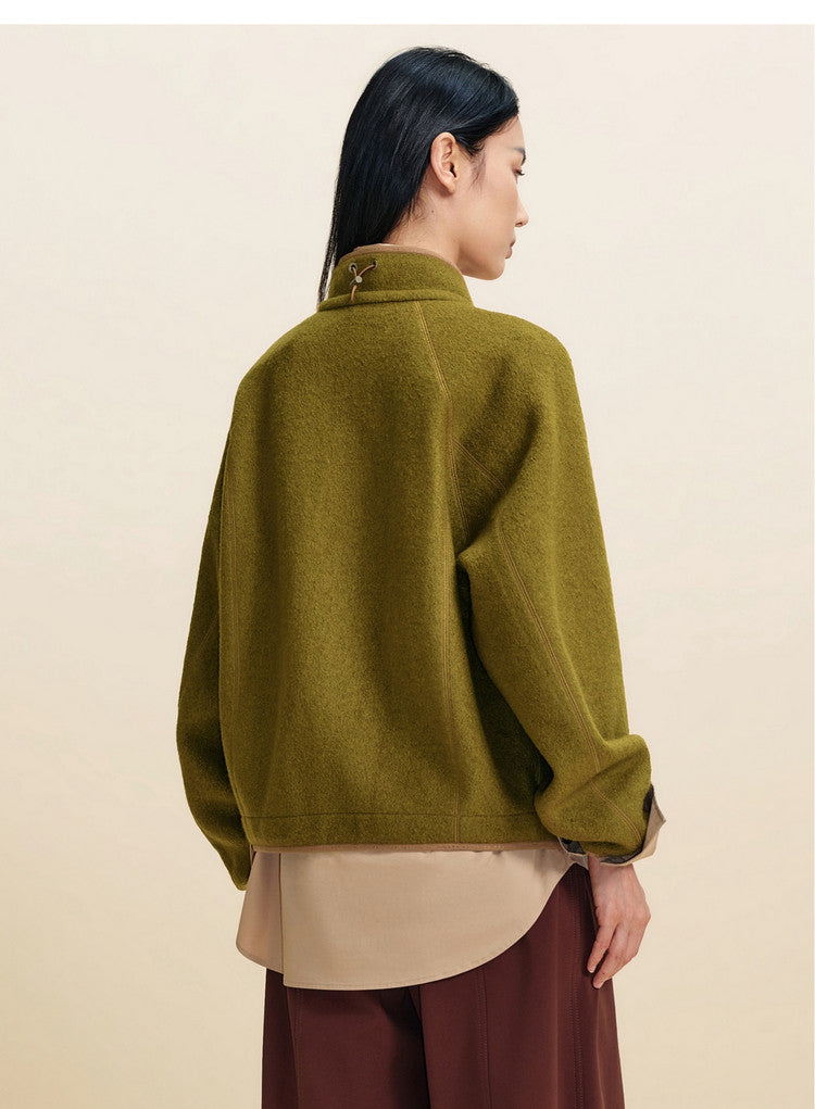 EP YAYING Wool‑Brushed Color‑Blocked Warm Jacket EGLIW1305A