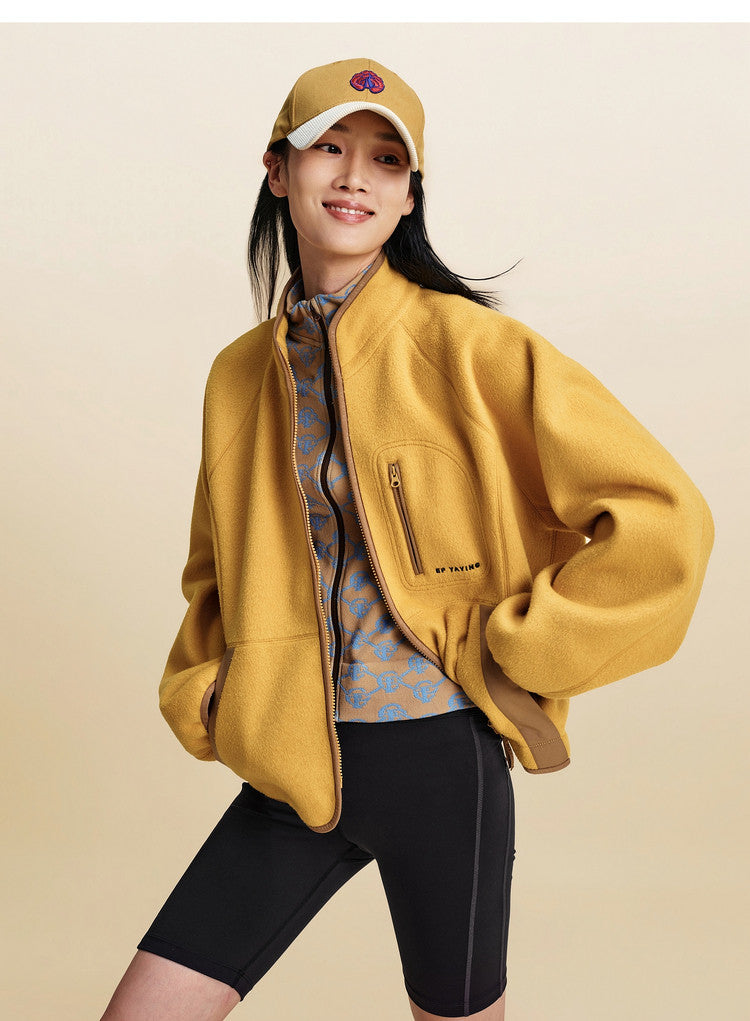 EP YAYING Wool‑Brushed Color‑Blocked Warm Jacket EGLIW1305C