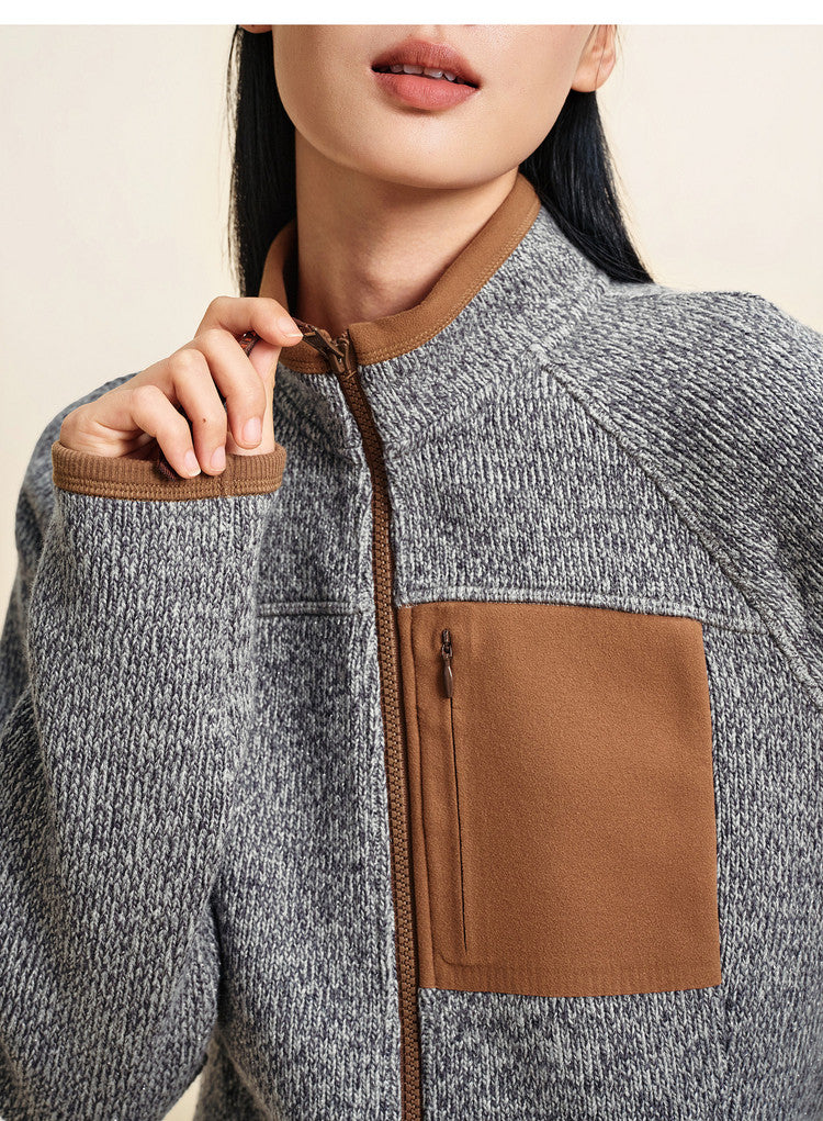 EP YAYING Lurex‑Thread Knit Cropped Sport Waist‑Cinched Jacket EGLAW1317A
