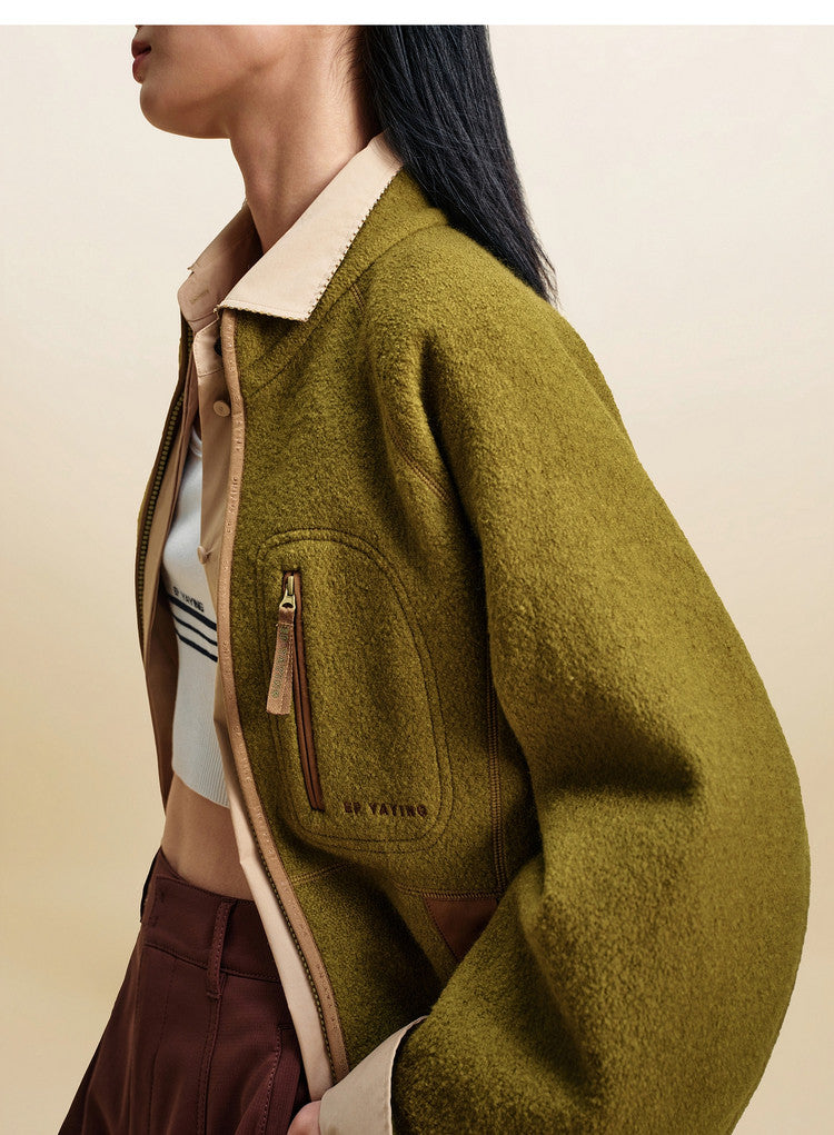 EP YAYING Wool‑Brushed Color‑Blocked Warm Jacket EGLIW1305A
