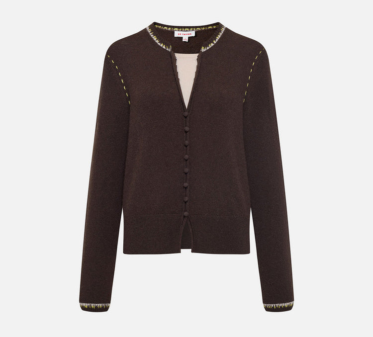 EP YAYING Faux‑Layer Color‑Block Knit Cardigan EGLIR9528A