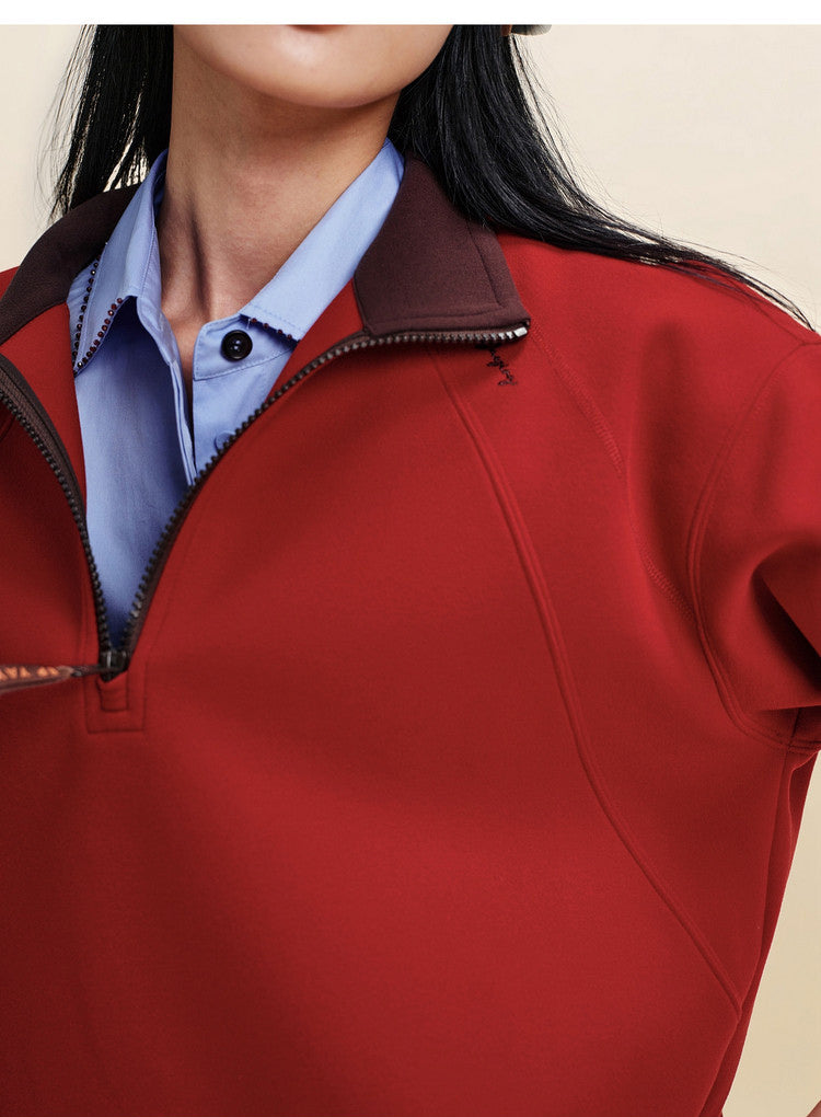 EP YAYING Double‑Faced Fleece Sport‑Style Stand‑Collar Sweatshirt EGLIA5205A