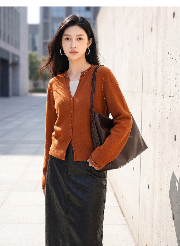 EP YAYING Faux‑Layer Color‑Block Knit Cardigan EGLIR9528B