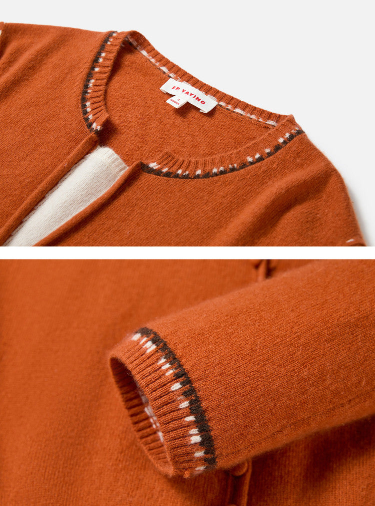 EP YAYING Faux‑Layer Color‑Block Knit Cardigan EGLIR9528B