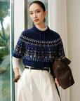 EP YAYING Folk Jacquard Funnel-Neck Cashmere Pullover EGLAG9549A