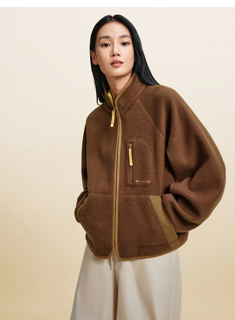EP YAYING Wool‑Brushed Color‑Blocked Warm Jacket EGLIW1305B
