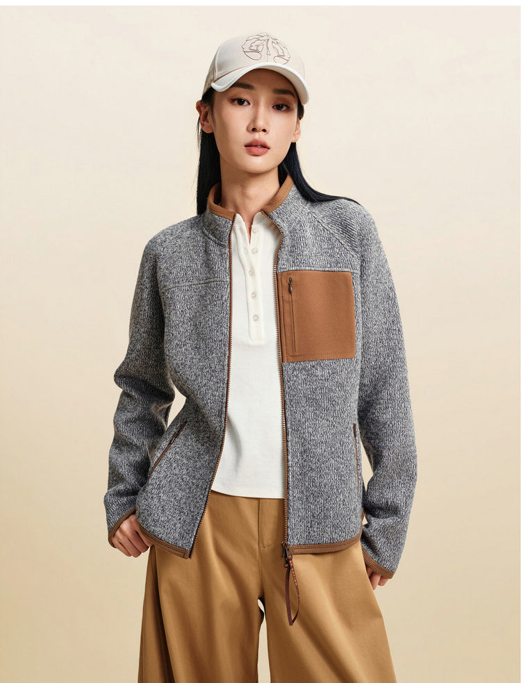 EP YAYING Lurex‑Thread Knit Cropped Sport Waist‑Cinched Jacket EGLAW1317A