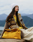 EP YAYING Relaxed‑Fit V‑Neck Jacquard Knit Cardigan in Wool‑Yak‑Wool Blend
