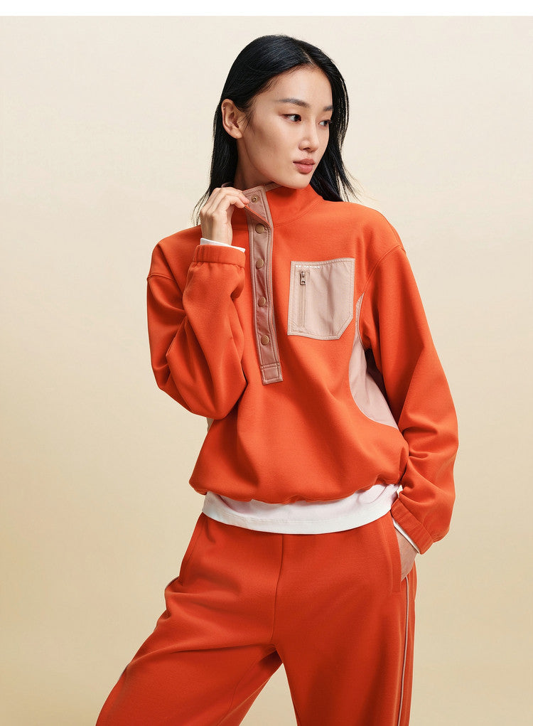 EP YAYING Double‑Faced Fleece Color‑Block Stand‑Collar Sweatshirt EGLIA5203A
