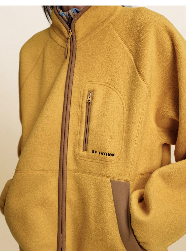 EP YAYING Wool‑Brushed Color‑Blocked Warm Jacket EGLIW1305C
