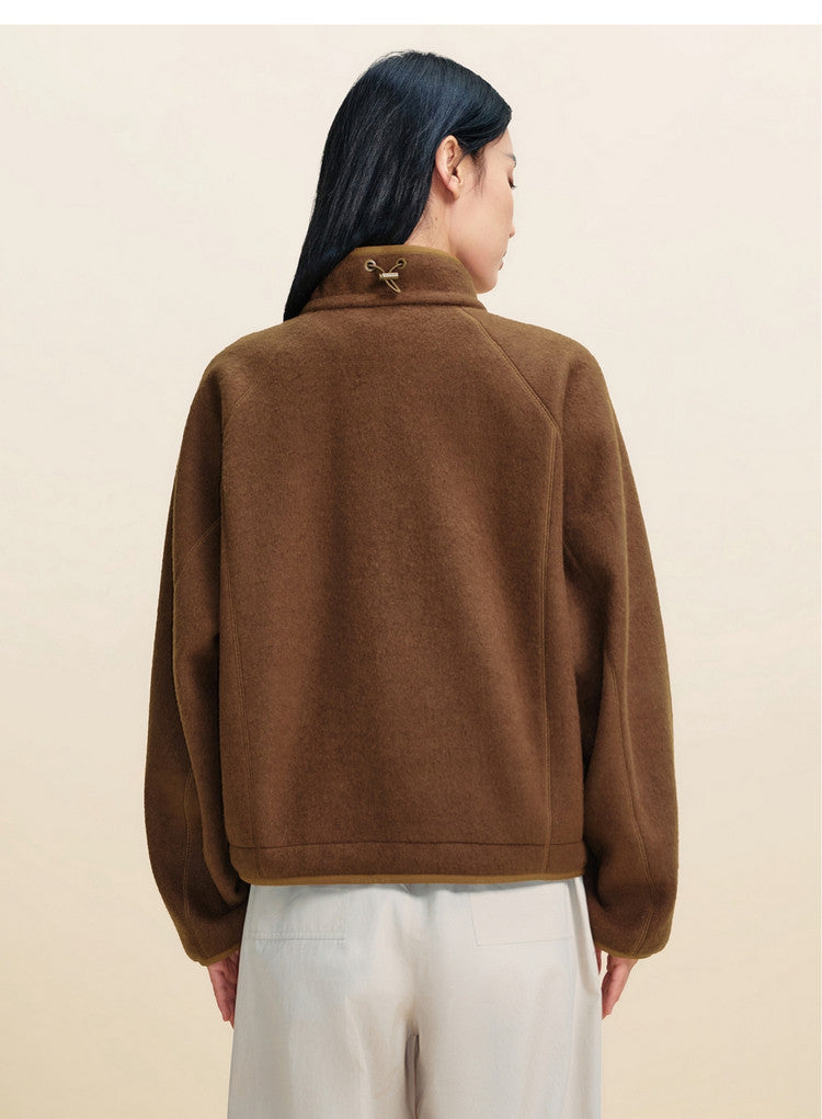 EP YAYING Wool‑Brushed Color‑Blocked Warm Jacket EGLIW1305B