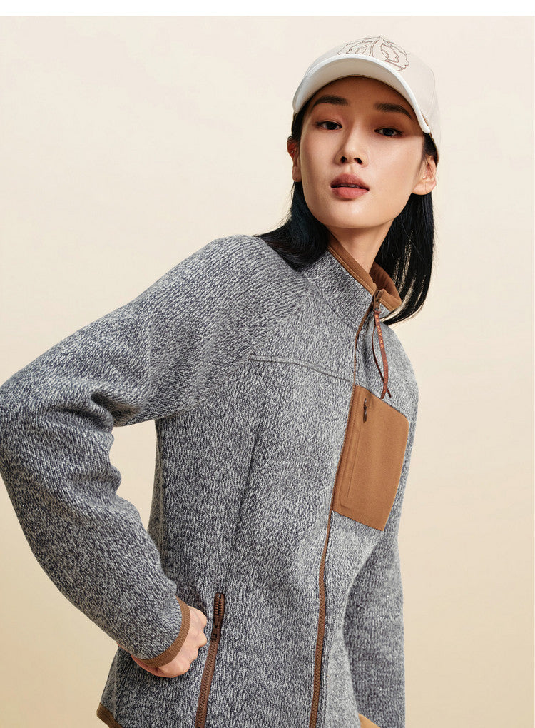 EP YAYING Lurex‑Thread Knit Cropped Sport Waist‑Cinched Jacket EGLAW1317A