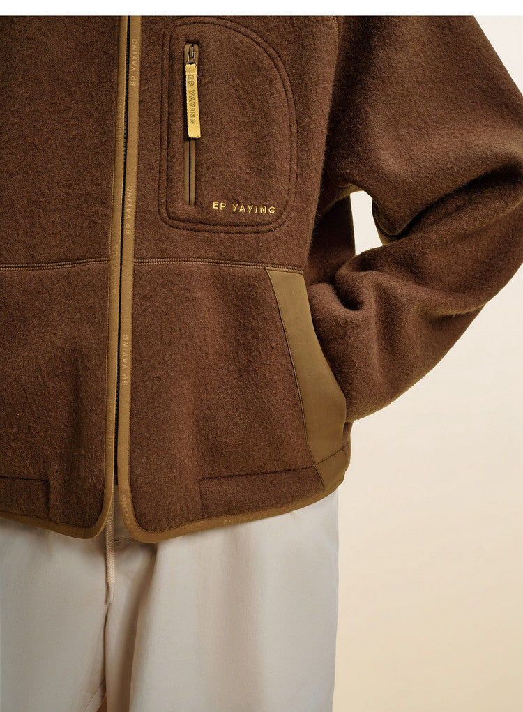 EP YAYING Wool‑Brushed Color‑Blocked Warm Jacket EGLIW1305B