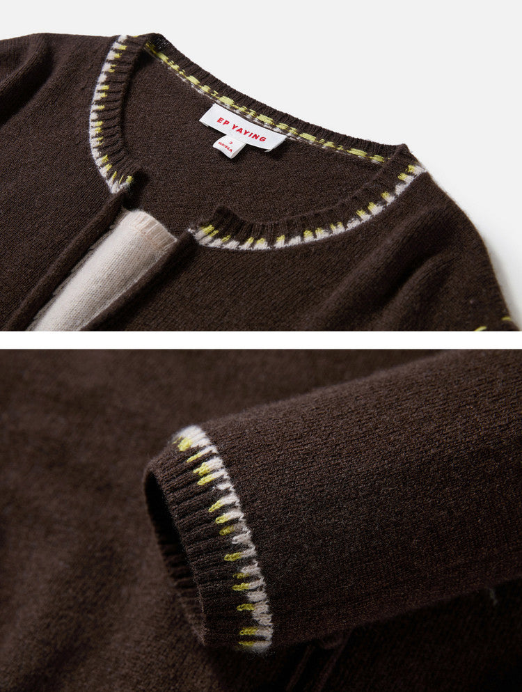 EP YAYING Faux‑Layer Color‑Block Knit Cardigan EGLIR9528A