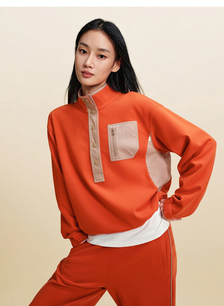 EP YAYING Double‑Faced Fleece Color‑Block Stand‑Collar Sweatshirt EGLIA5203A