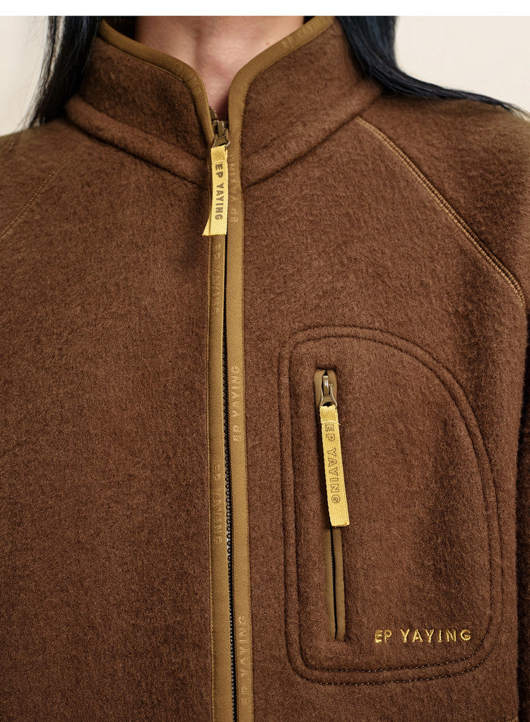 EP YAYING Wool‑Brushed Color‑Blocked Warm Jacket EGLIW1305B