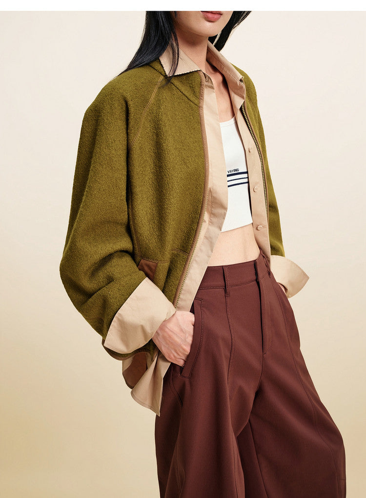 EP YAYING Wool‑Brushed Color‑Blocked Warm Jacket EGLIW1305A