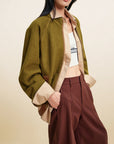 EP YAYING Wool‑Brushed Color‑Blocked Warm Jacket EGLIW1305A