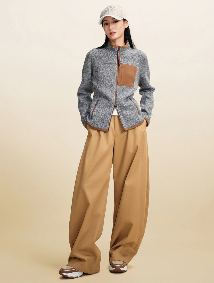 EP YAYING Lurex‑Thread Knit Cropped Sport Waist‑Cinched Jacket EGLAW1317A