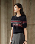 YAYING Ruyi Mountain Sea Jacquard Short-Sleeve Knit Top EPLIG9534A