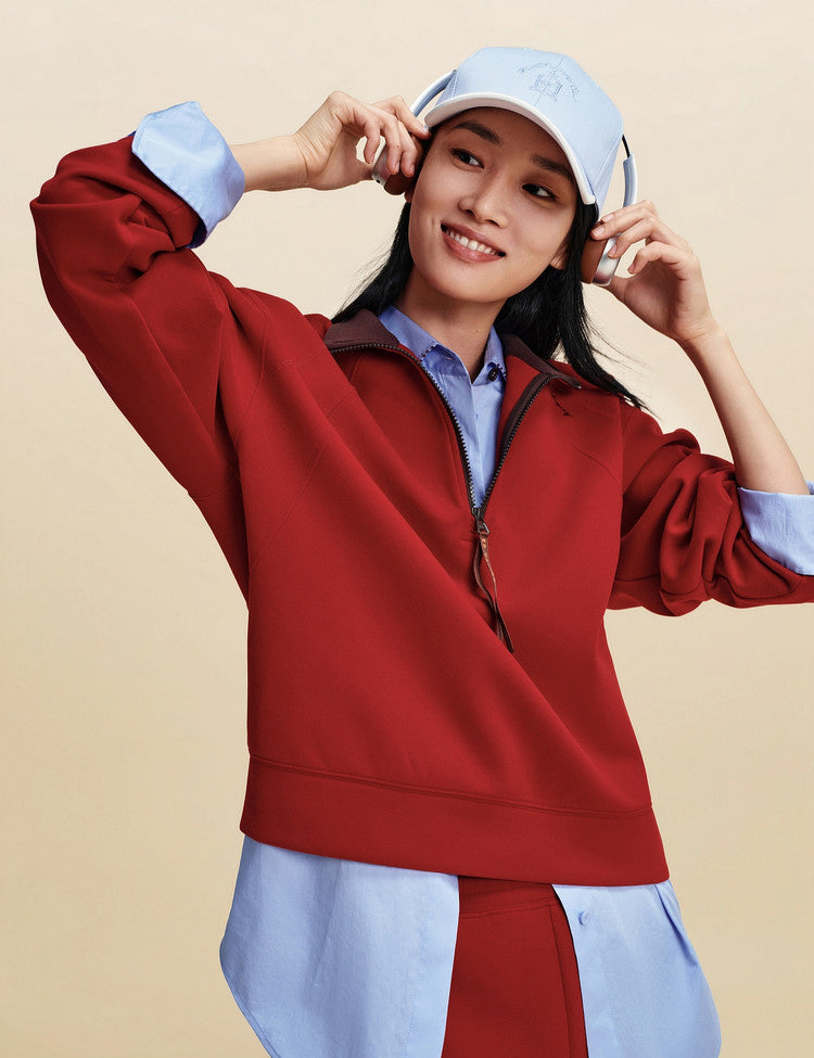 EP YAYING Double‑Faced Fleece Sport‑Style Stand‑Collar Sweatshirt EGLIA5205A