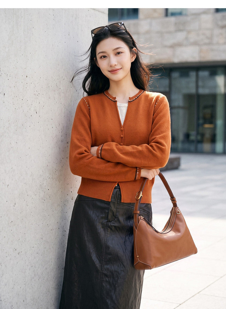 EP YAYING Faux‑Layer Color‑Block Knit Cardigan EGLIR9528B