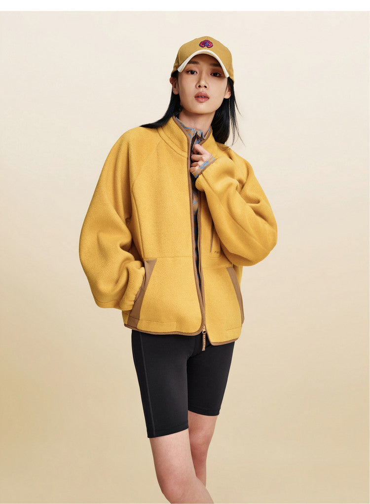 EP YAYING Wool‑Brushed Color‑Blocked Warm Jacket EGLIW1305C
