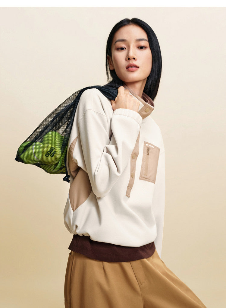 EP YAYING Double‑Faced Fleece Color‑Block Stand‑Collar Sweatshirt EGLIA5203A