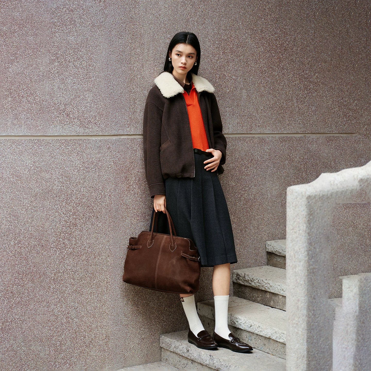 EP YAYING Lapel‑Collar Coffee‑Tone Yak‑Wool‑Blend Jacket EGLIR1515A
