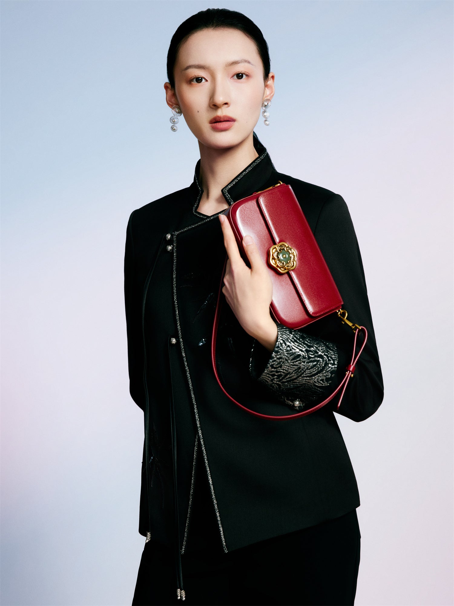 Hetian Jade Rotating Peony Button Bag