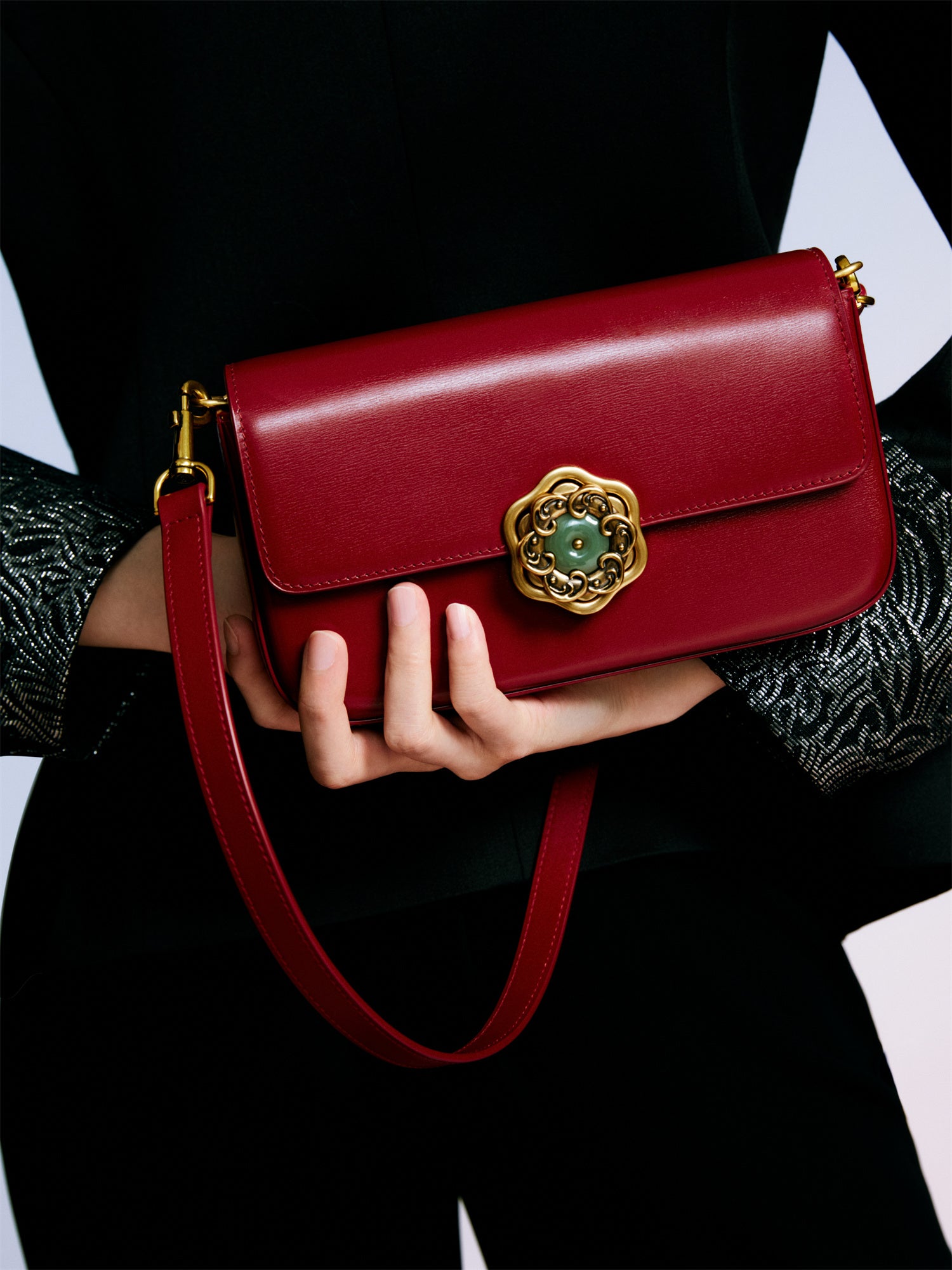 Hetian Jade Rotating Peony Button Bag