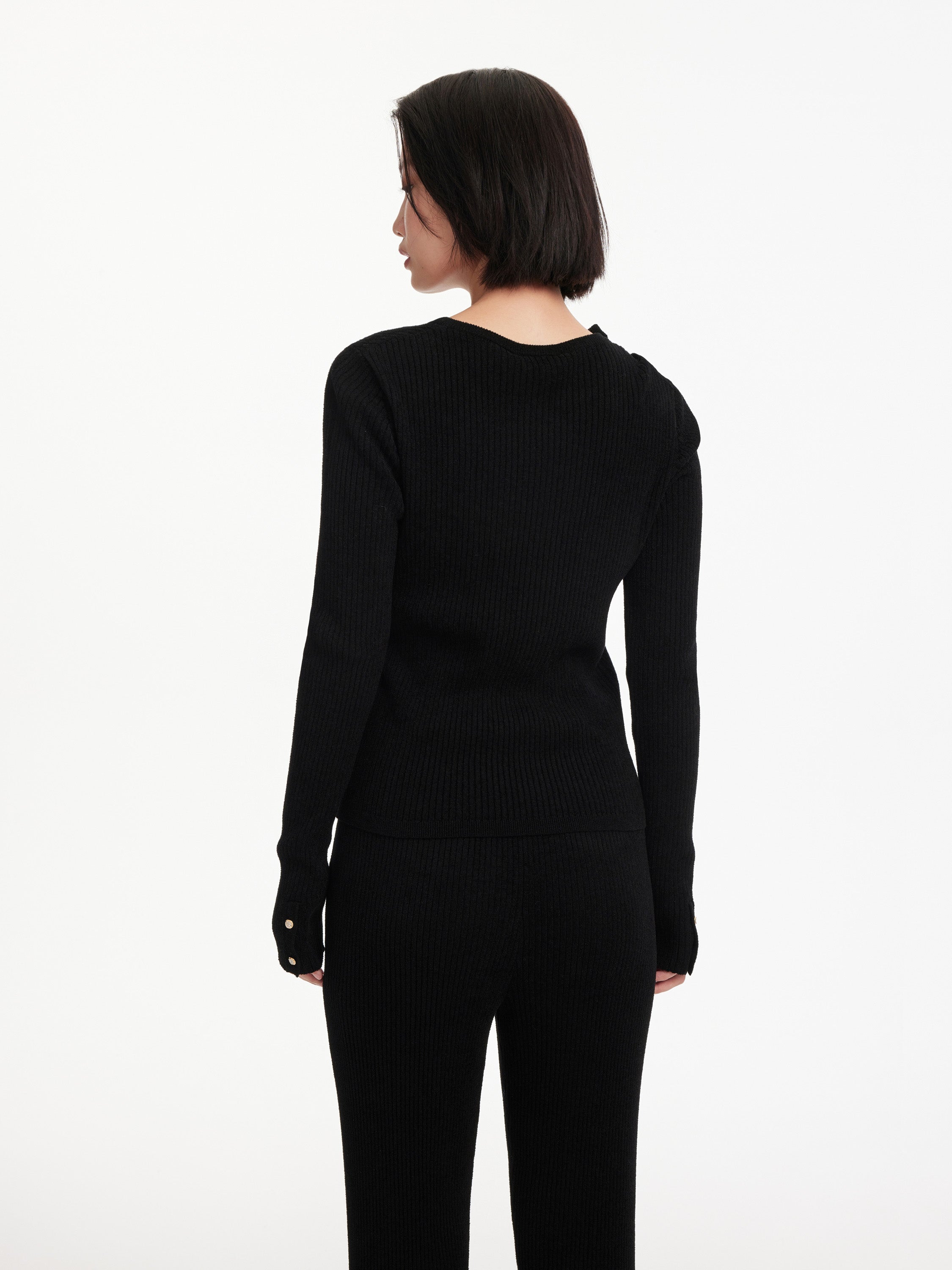 EP YAYING Black Velvet Knit Top
