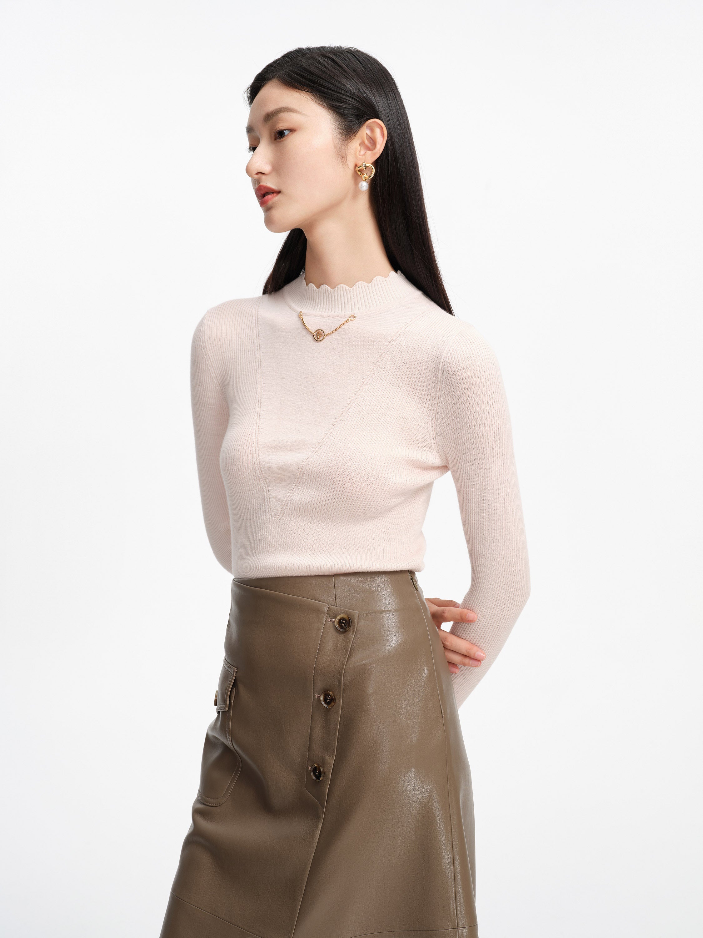 EP YAYING Wool Fit Long-seleves Sweater Top