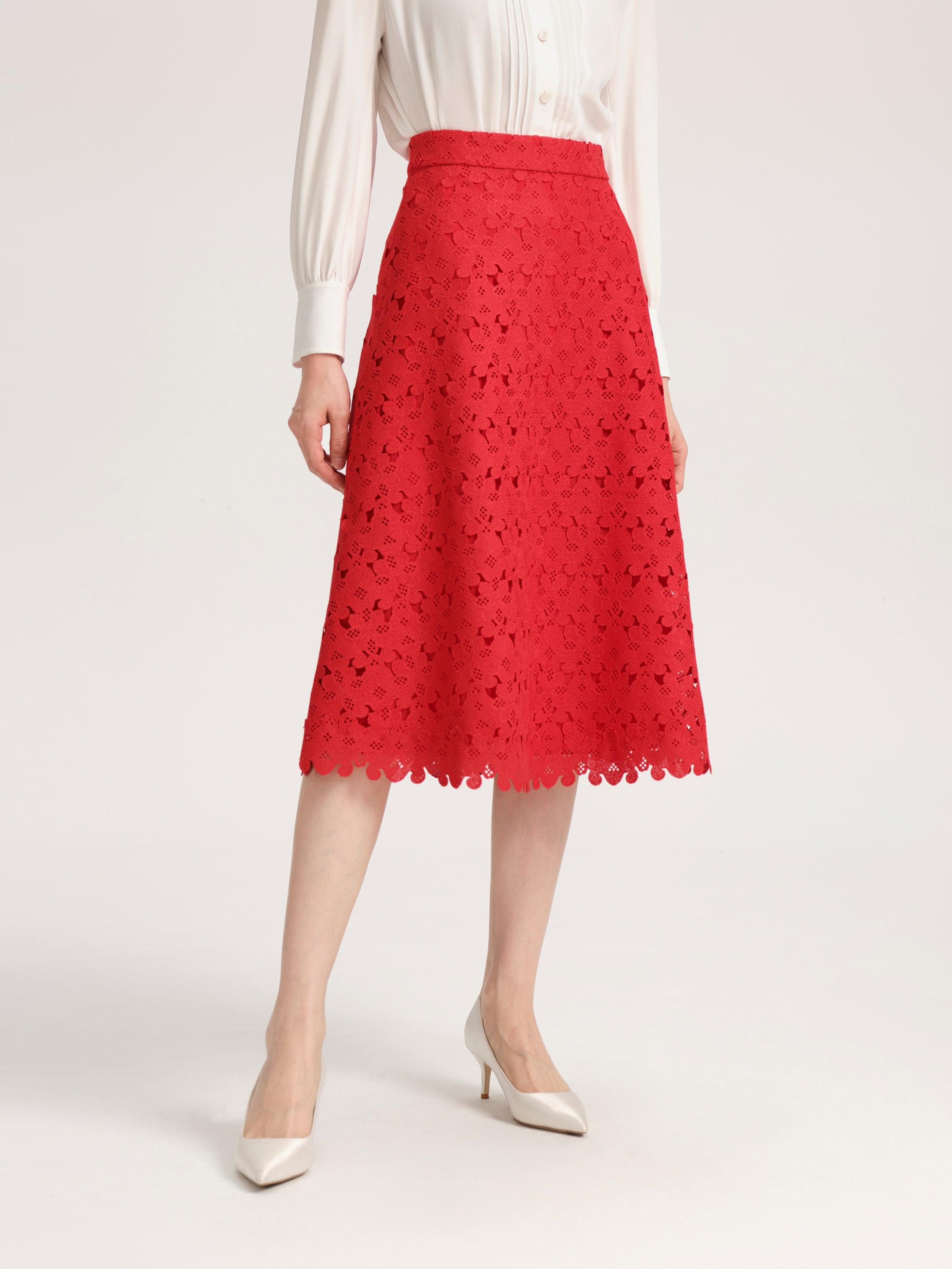 YAYING Flora Embroidery Midi Skirt