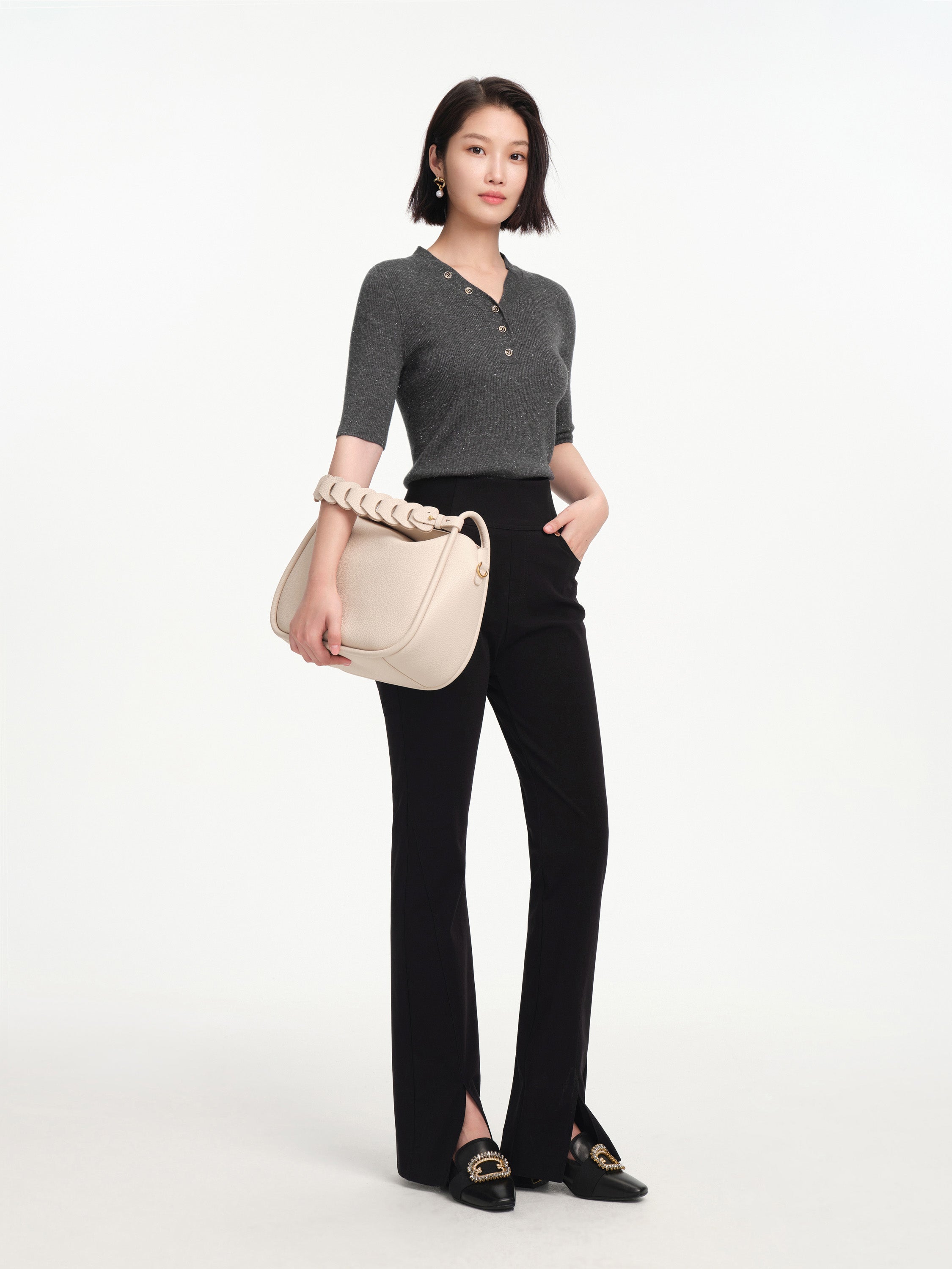 EP YAYING Wool V-neck Fit Sweater Top