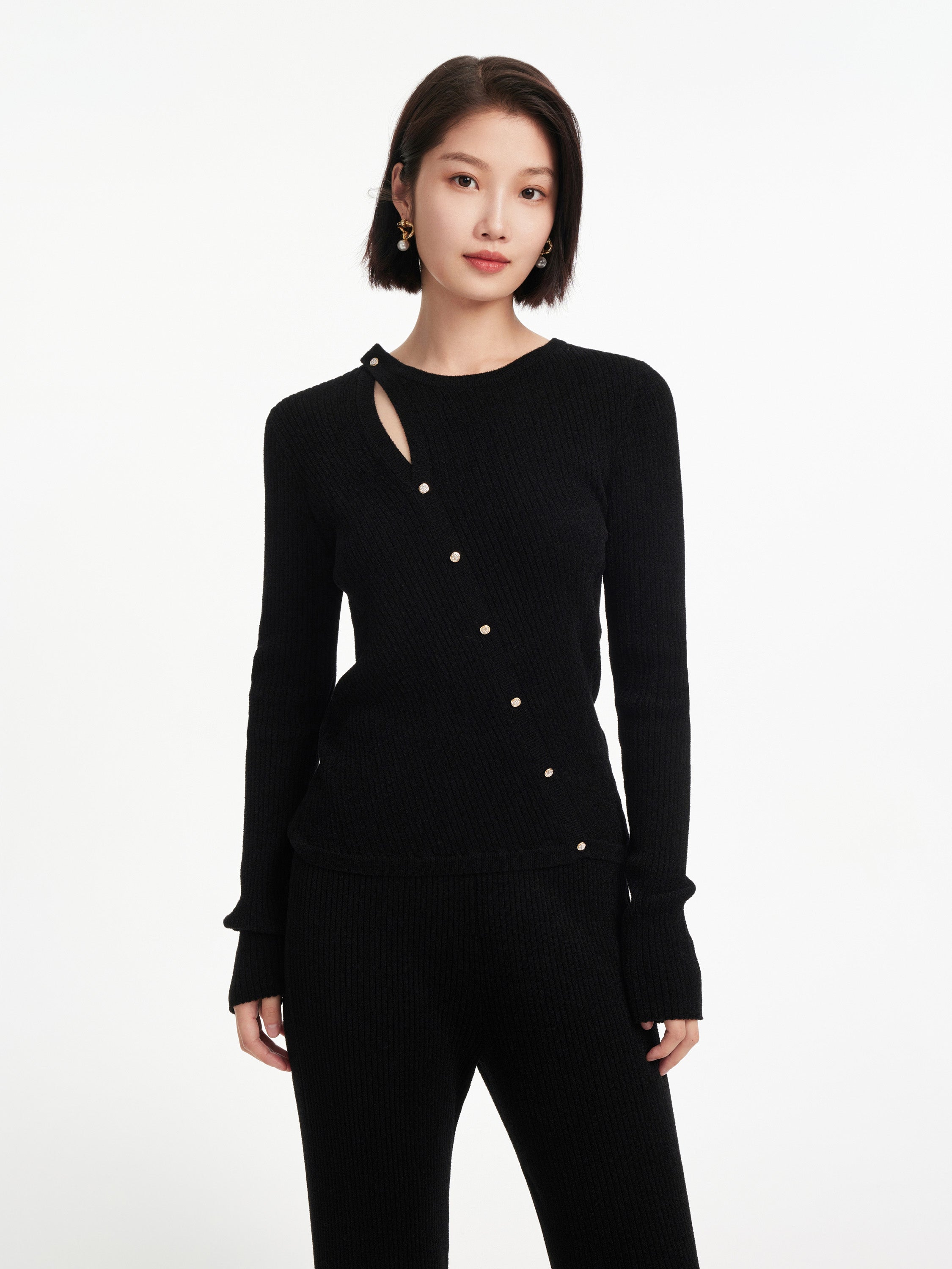 EP YAYING Black Velvet Knit Top