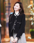 EP YAYING Trimmed Black Double Woolen Jacket