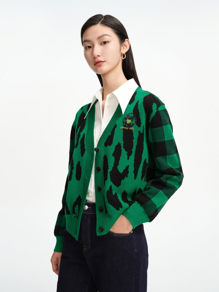 EP YAYING Leopard Knitted Cardigan