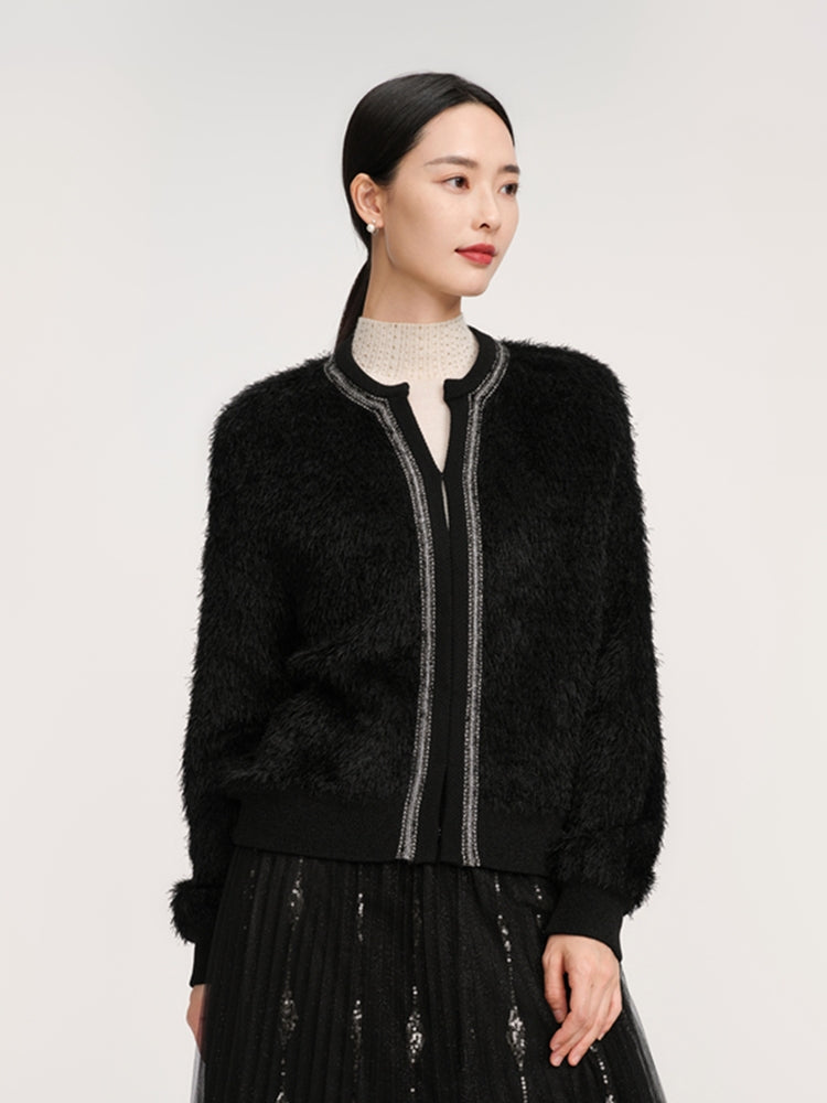 YAYING Cropped Black Knitted Cardigan