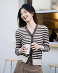 EP YAYING Striped Knitted Cardigan