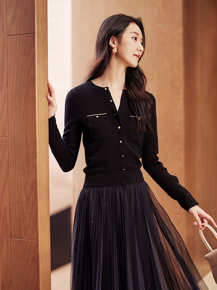 EP YAYING Mesh Pleated Dress with Fitted Tank