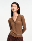 EP YAYING Texture Brown Knit Cardigan