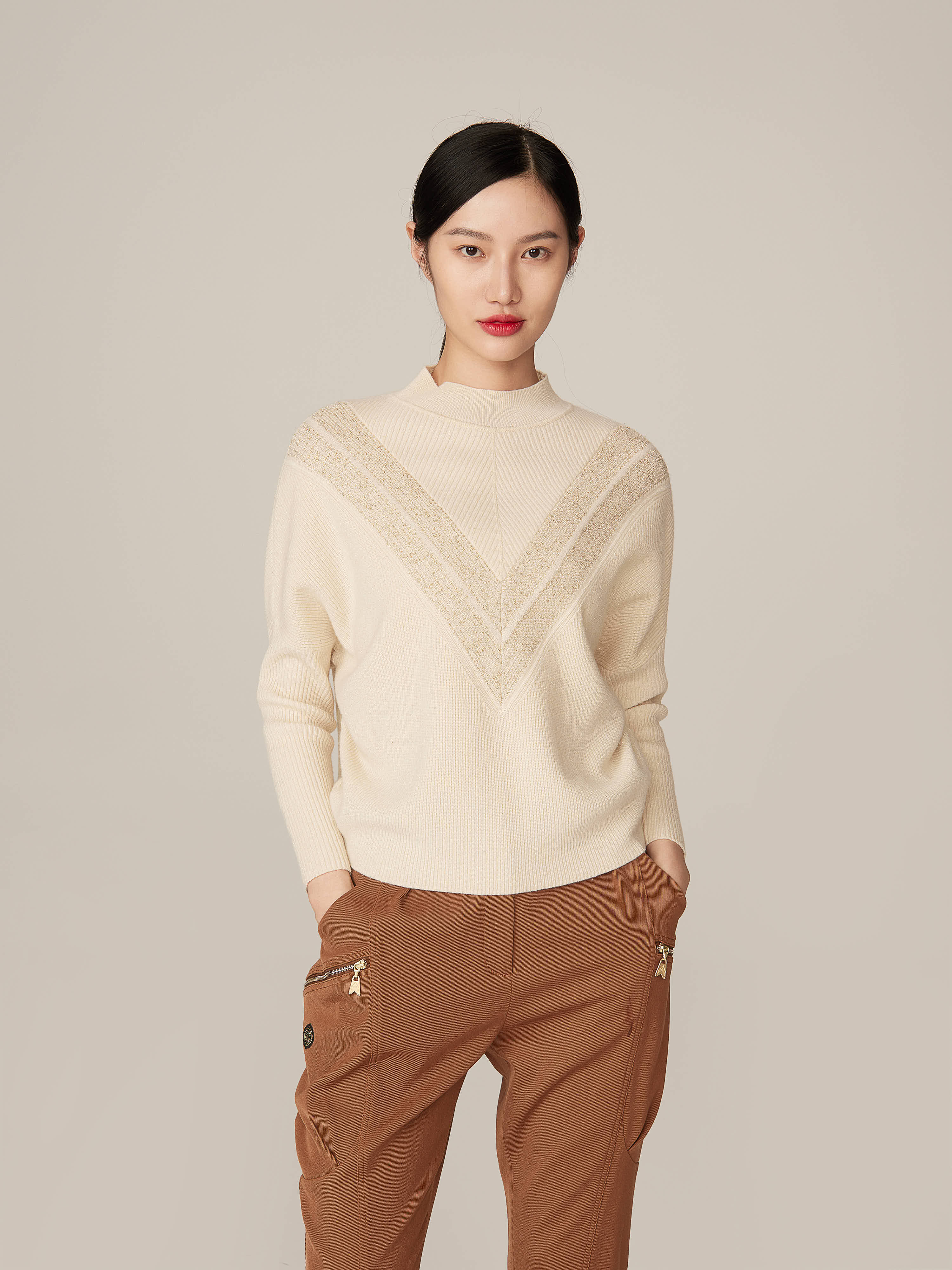 YAYING Turtleneck Sweater With Patterned Knit