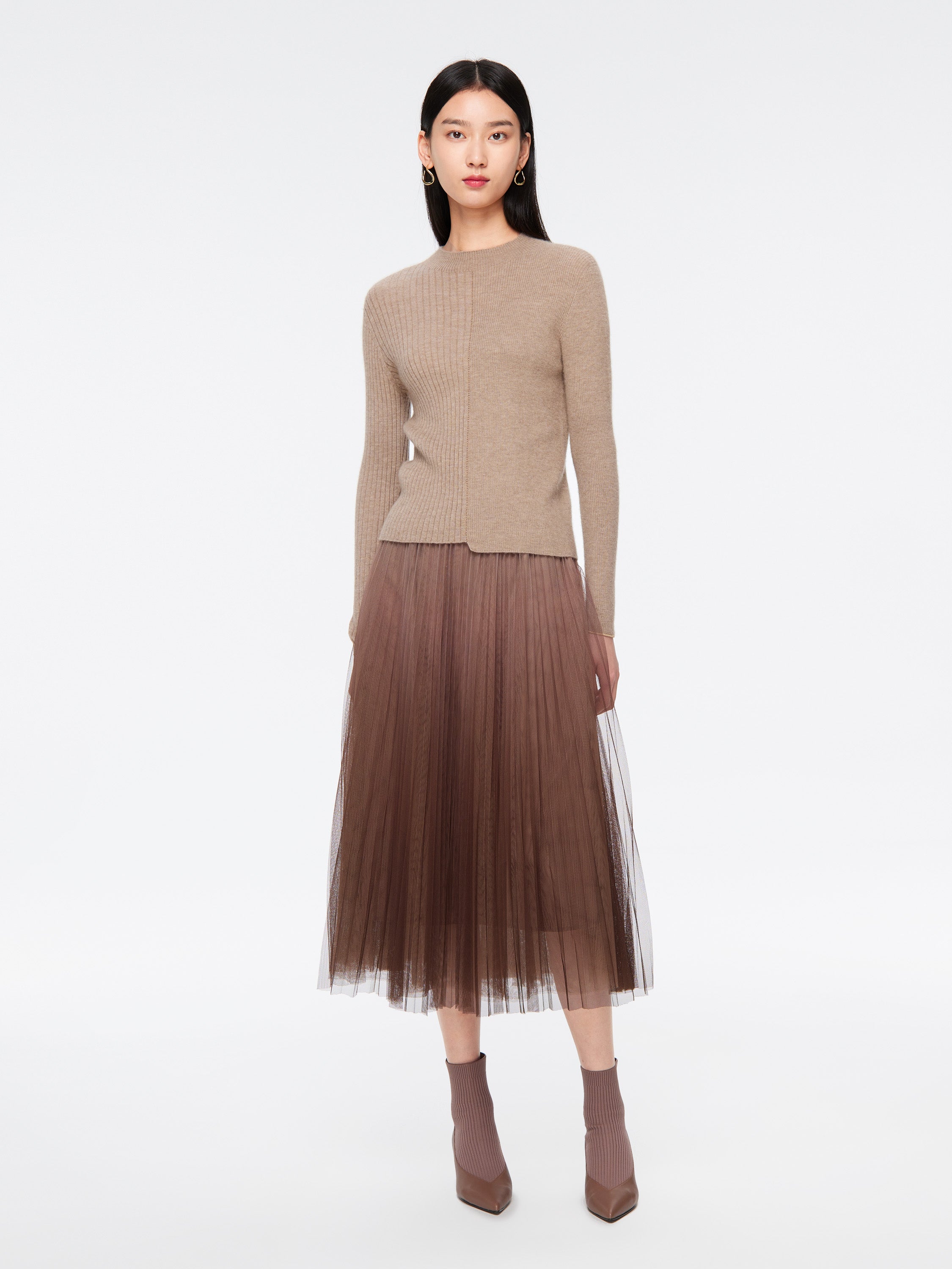 EP YAYING Asymmetric No-Dye Cashmere Knit Top