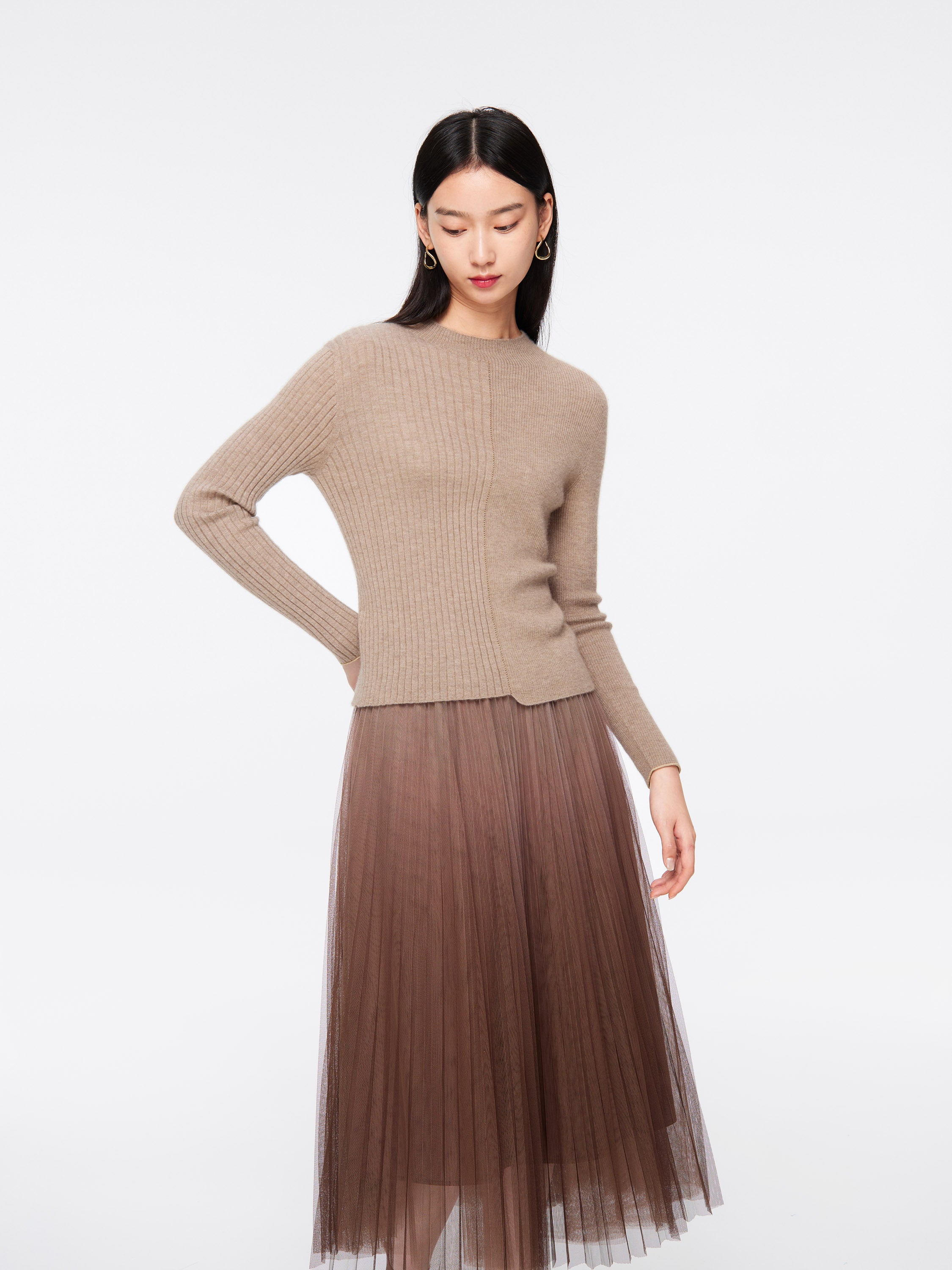 EP YAYING Asymmetric No-Dye Cashmere Knit Top
